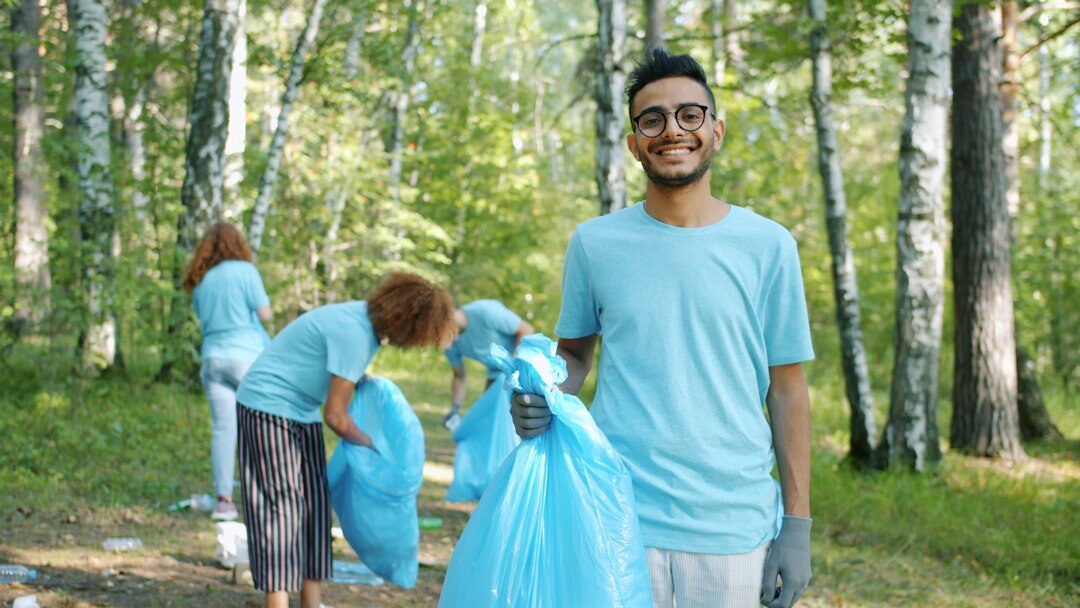 people cleaning park